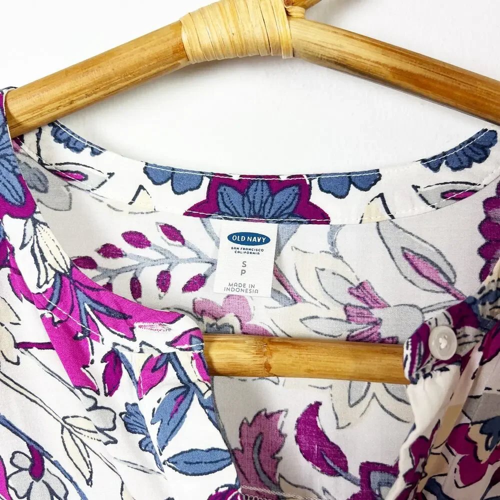 Old Navy purple floral boho top long sleeve shirt Size Small - Picture 3 of 5